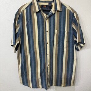 Route 66 Blue and cream striped button-up shirt